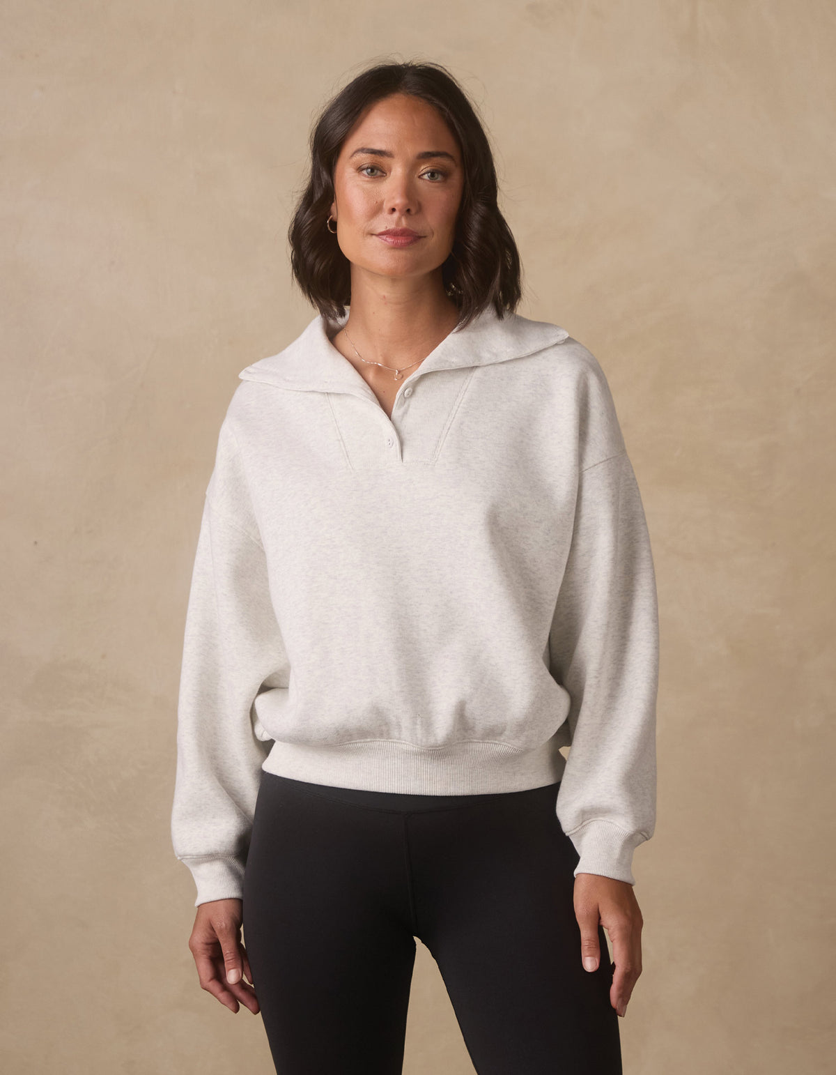 Normal Fleece Buttoned Popover in Stone