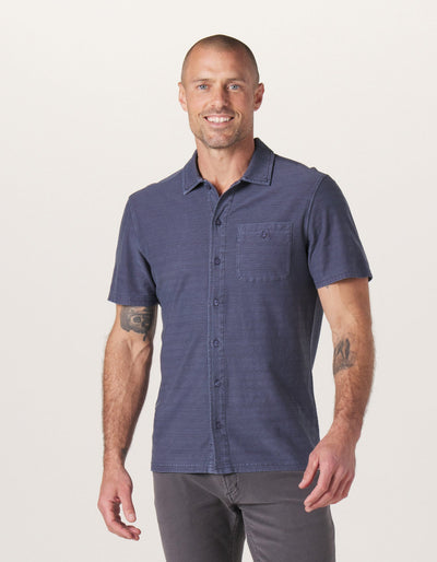 Sequoia Jacquard Button Down in Harbor Blue On Model from Front