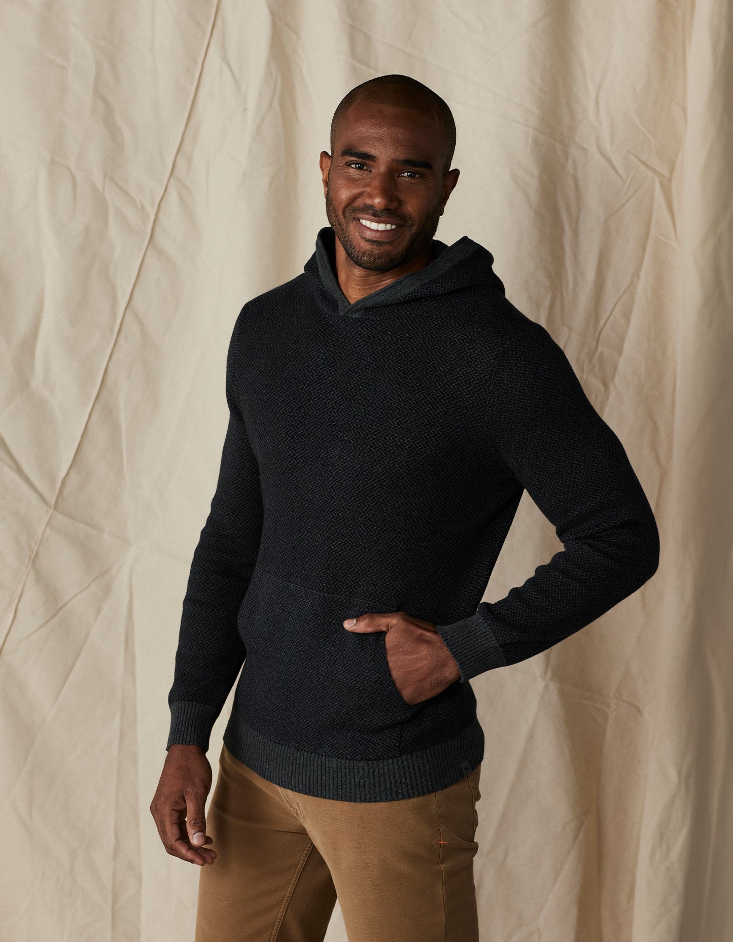 Herringbone Knit Hoodie in Charcoal