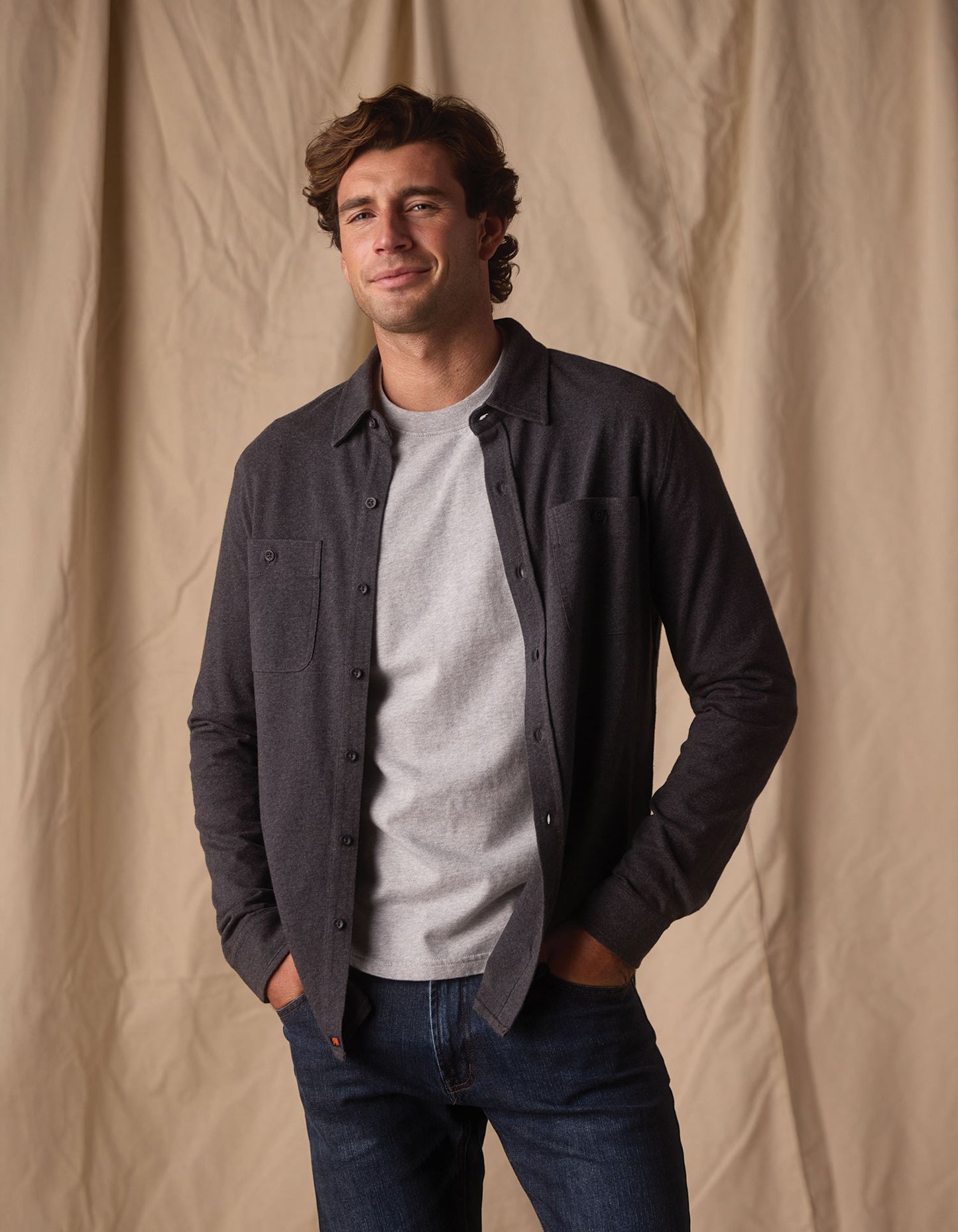 Lennox Jersey Button Up in Heather Charcoal