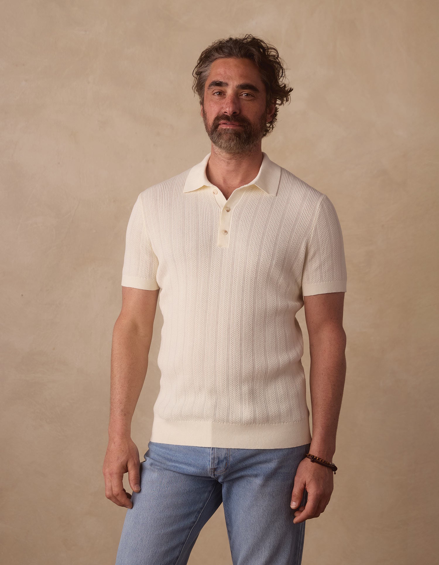 Robles Textured Knit Polo in Ivory – The Normal Brand