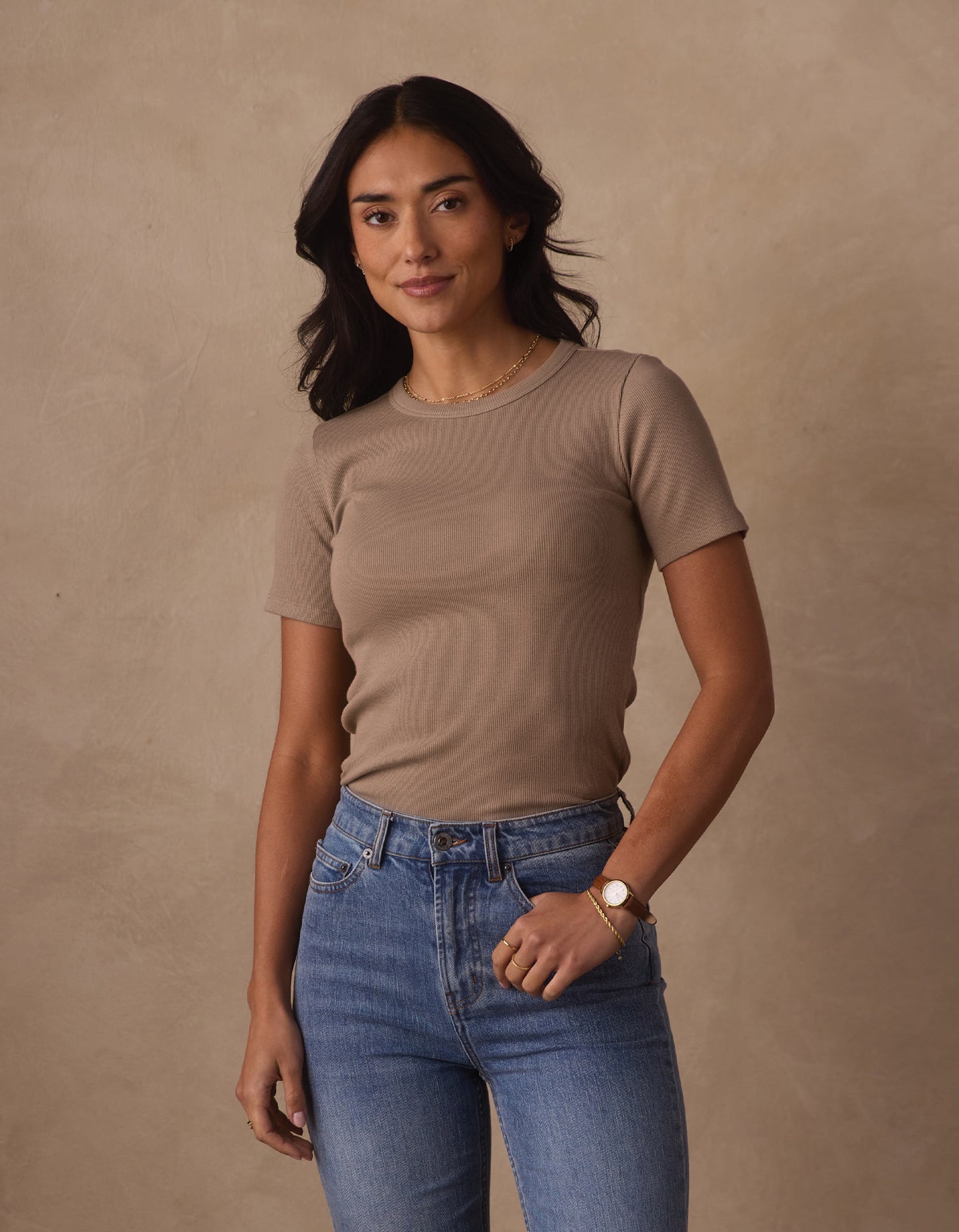 Normal Rib Tee in Fawn