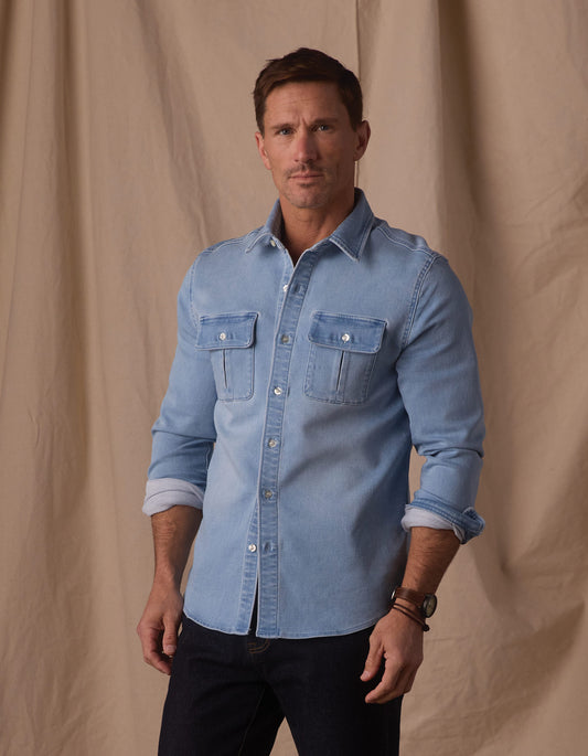 Comfort Terry Jean Shirt Jacket in Light Wash