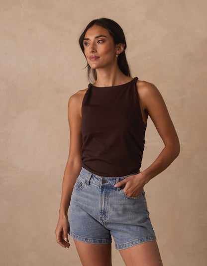 Normal Jersey Draped Tank in Umber
