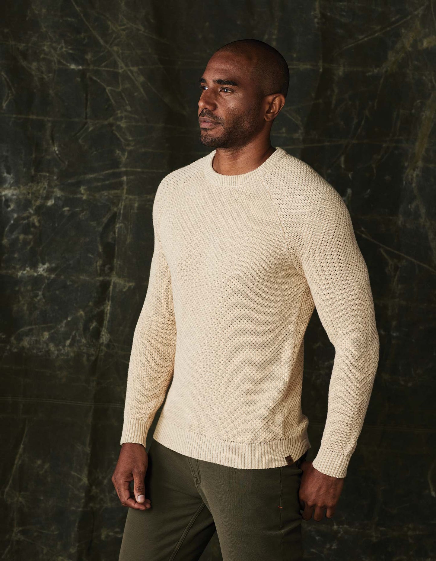 Moss Stitch Crew in Tan