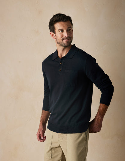 Robles Knit Long Sleeve Polo in Navy