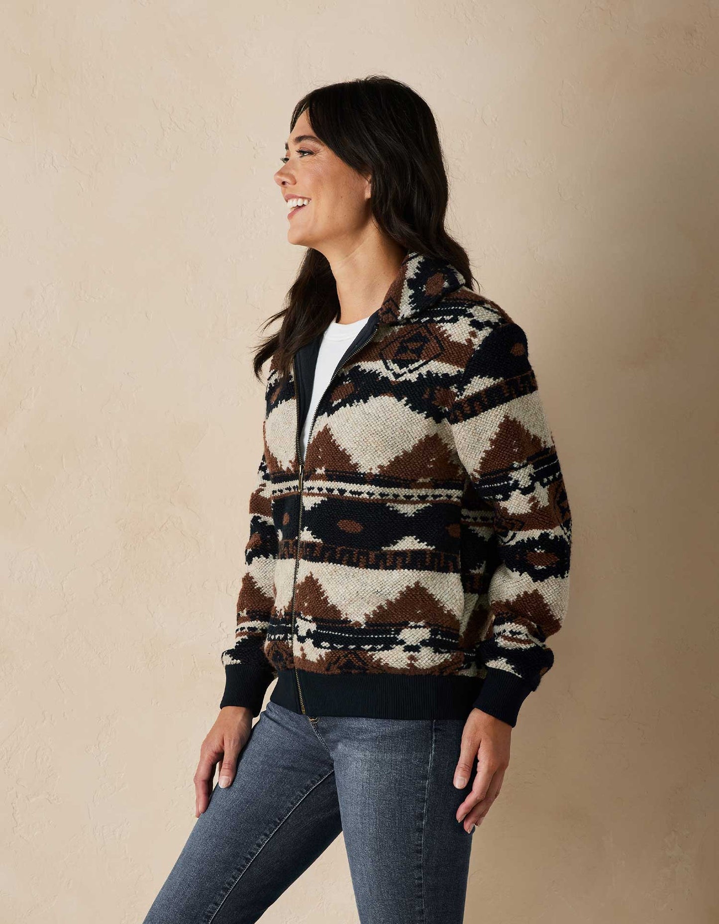 Heritage Full Zip Cardigan in Brown Multi