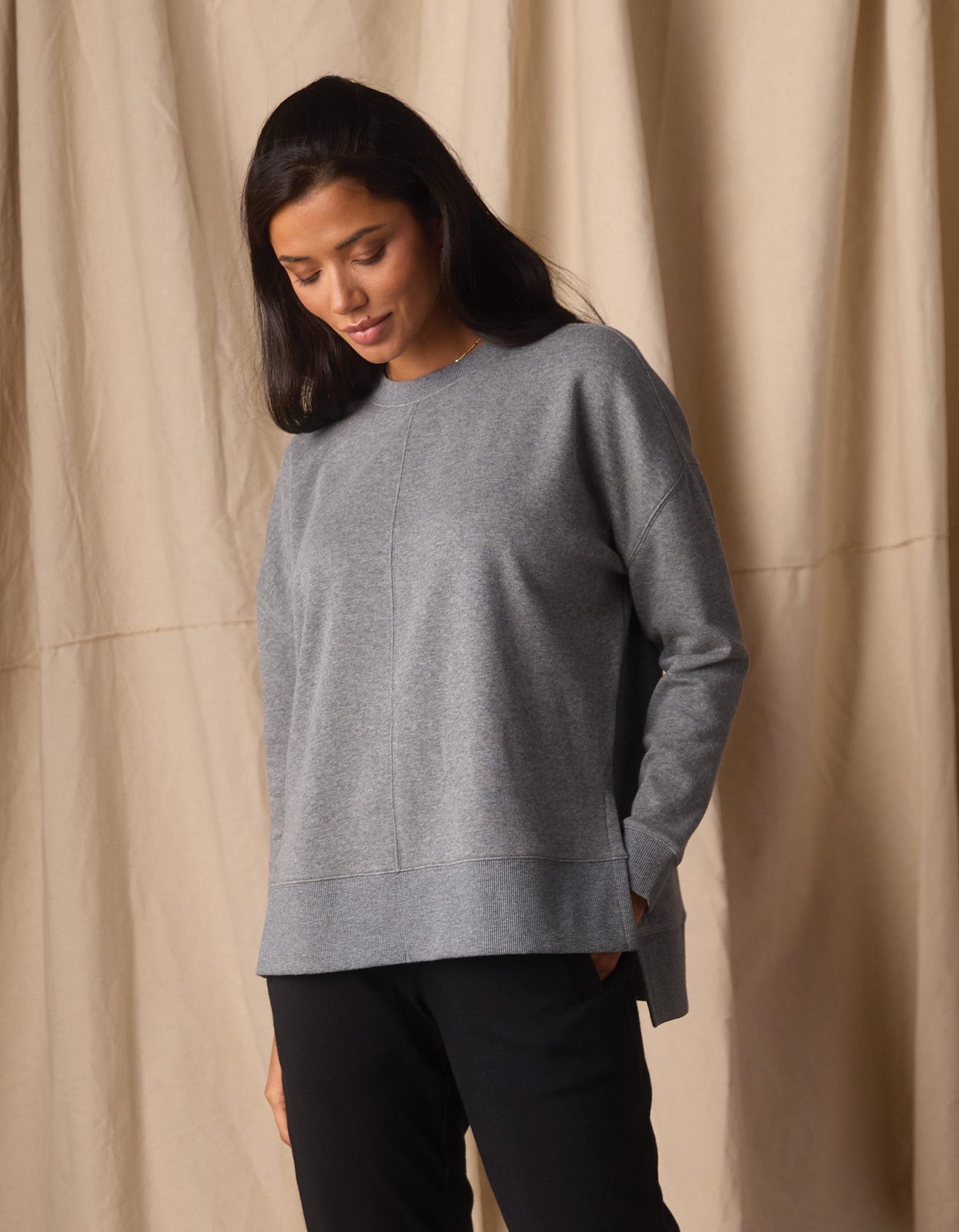 Fleece Puremeso Splitside Pullover in Heather Grey