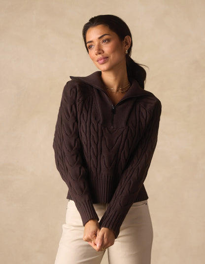 Lola Everyday Quarter Zip in Brown