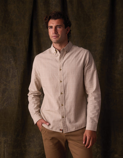 Nikko Classic Button Up in Tan Plaid