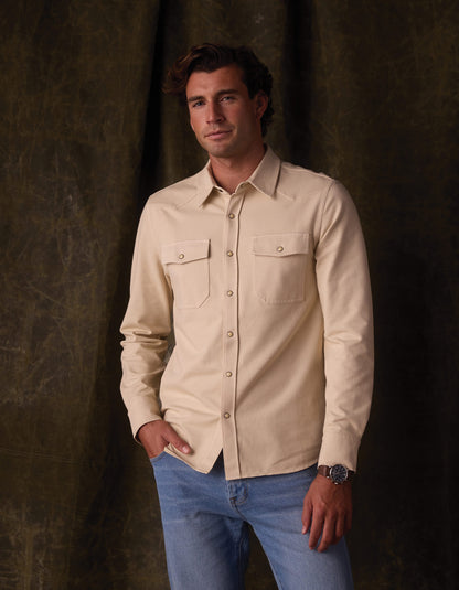 Tentoma Stretch Vintage Button Up in Bone