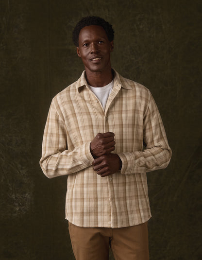 Woven Waffle Button Up in Khaki Plaid