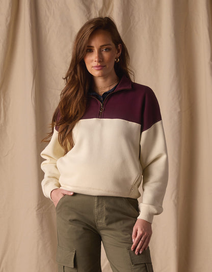 Normal Fleece Retro Quarterzip in Ivory/Port Wine