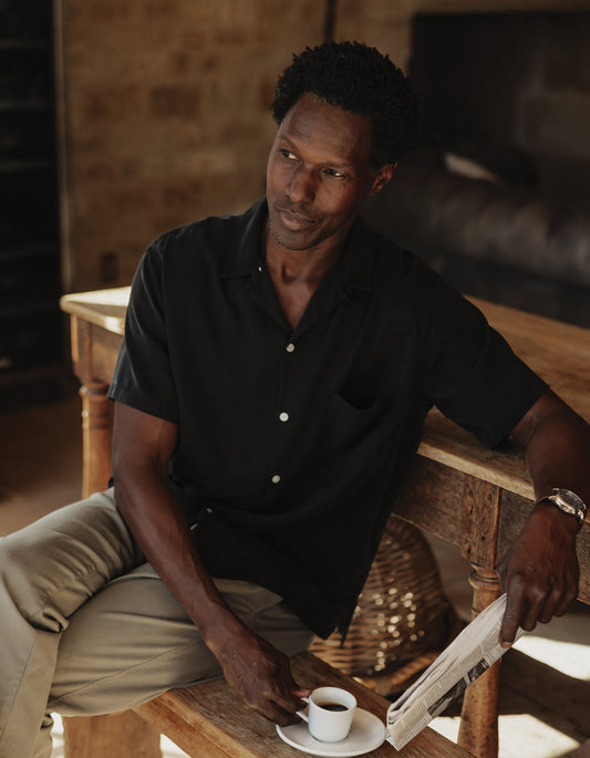 Sueded Costa Resort Shirt in Black