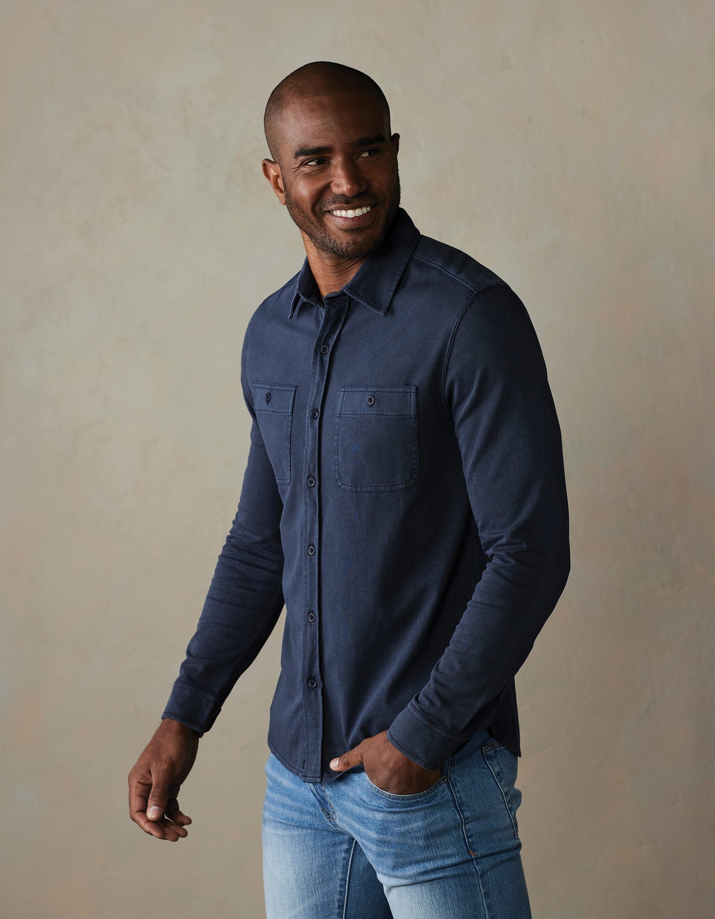 Lennox Jersey Button Up in Navy