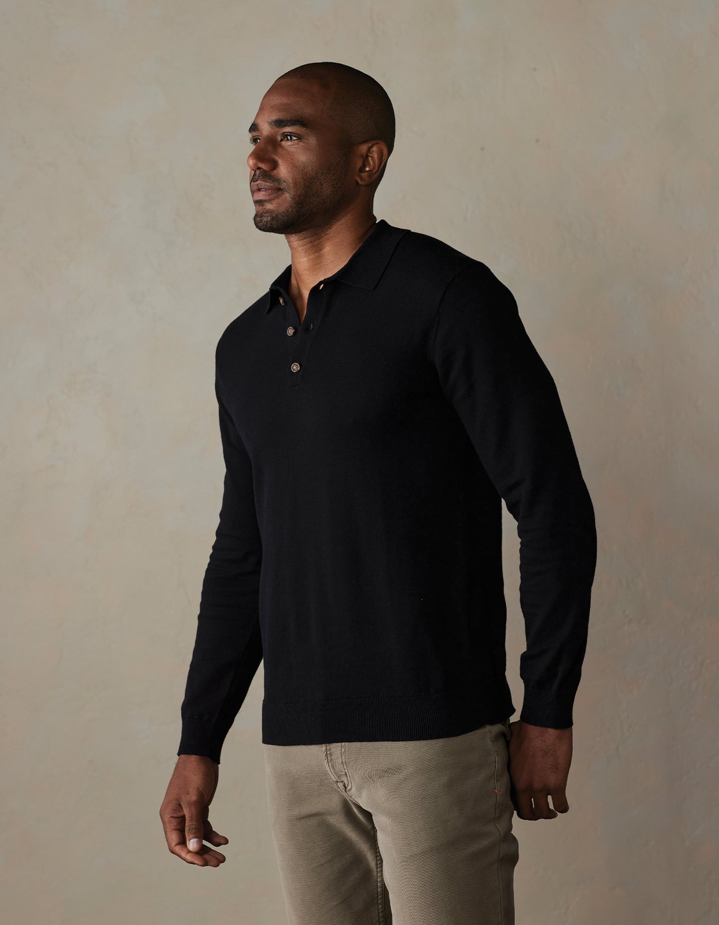 Robles Knit Long Sleeve Polo in Black