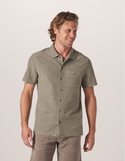 Sequoia Jacquard Button Down in Moss On Model from Front