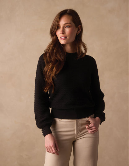 Olivia Pointelle Crew Sweater in Black