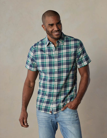 Jasper Short Sleeve Button Down Shirt in Lagoon Plaid