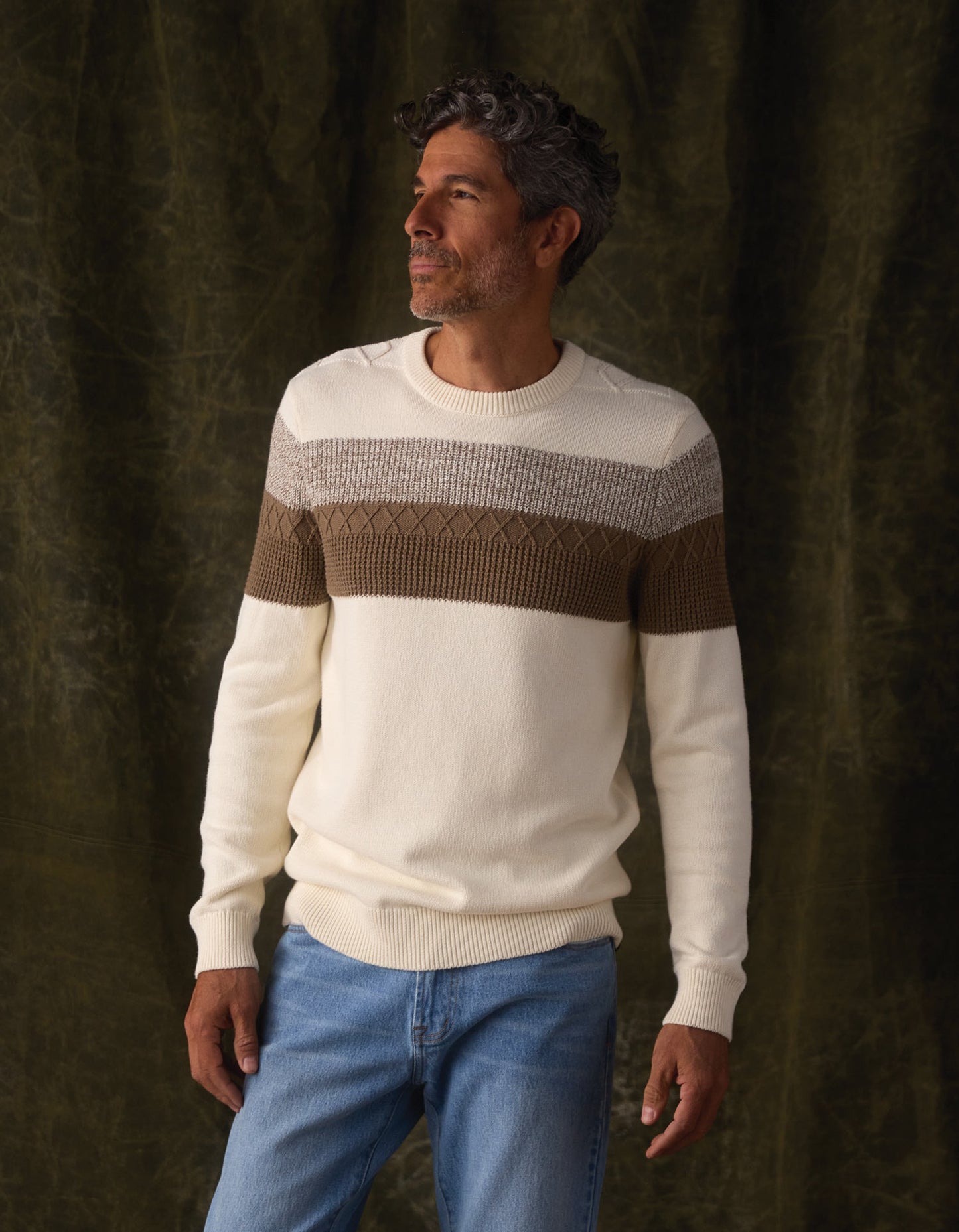 Tom Stripe Crew in Cream/Jute