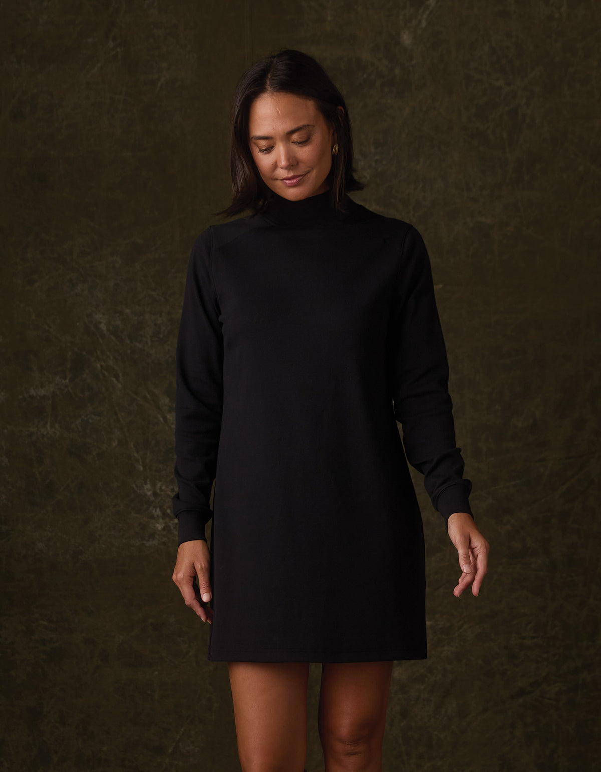 Puremeso Mockneck Everyday Dress in Black