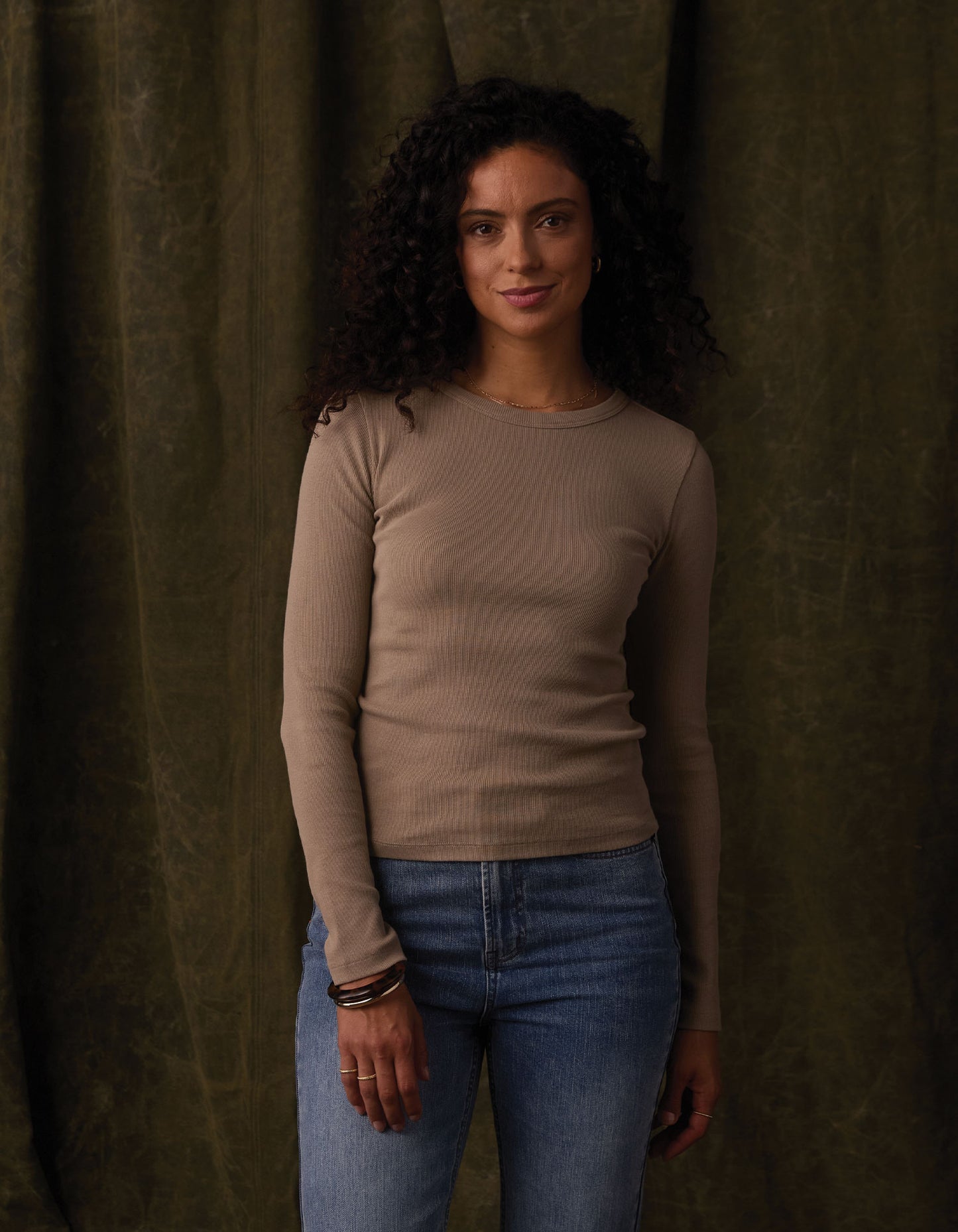 Normal Rib Long Sleeve Crewneck Tee in Fawn