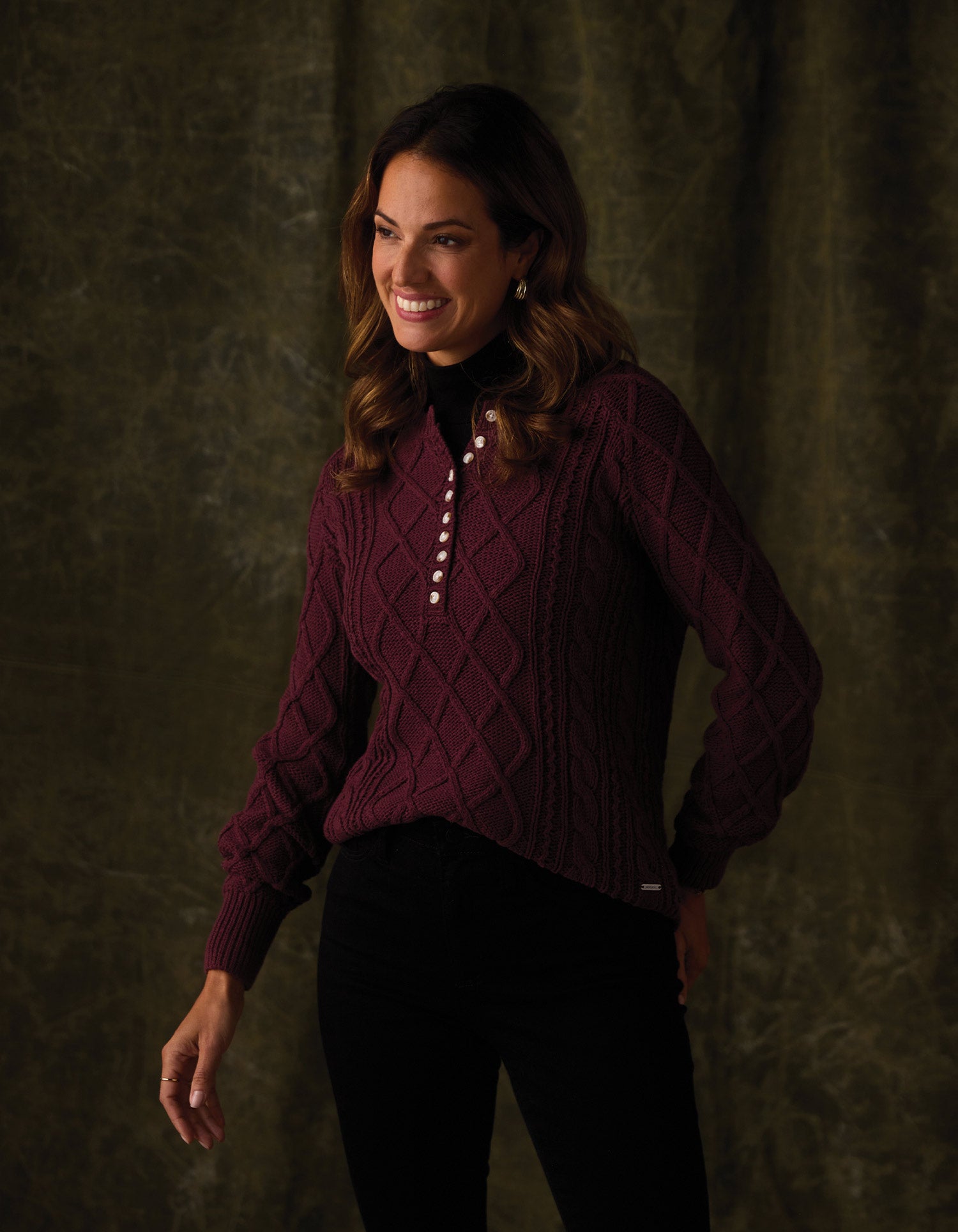 Josefine Cableknit Henley in Port Wine – The Normal Brand