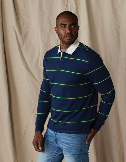 Lennox Jersey Rugby Polo in Navy Stripe