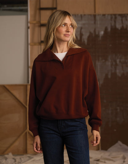 Normal Fleece Buttoned Popover in Spiced Brandy