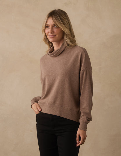 Puremeso Funnel Neck Pullover in Taupe
