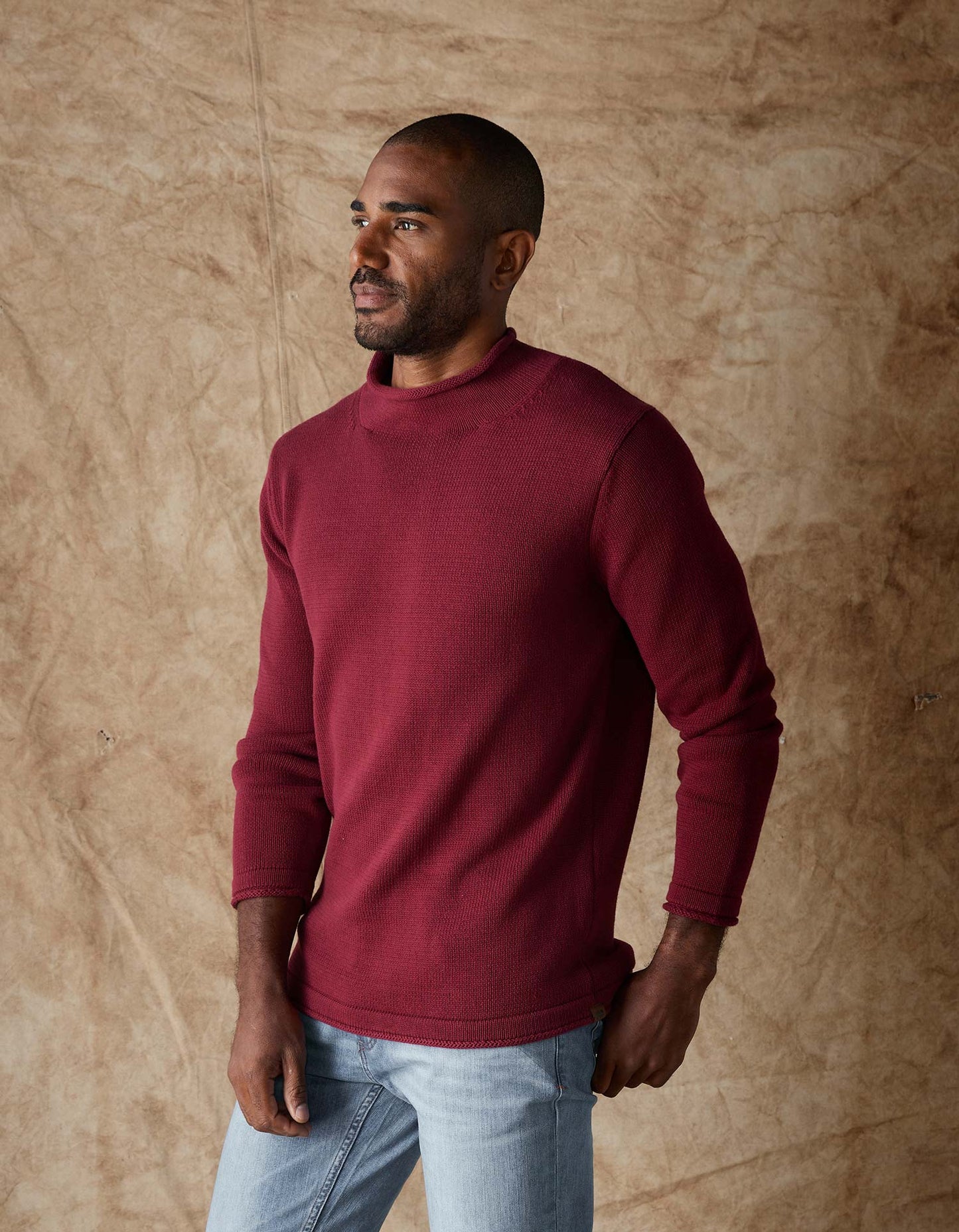 Roll Neck Sweater in Wine