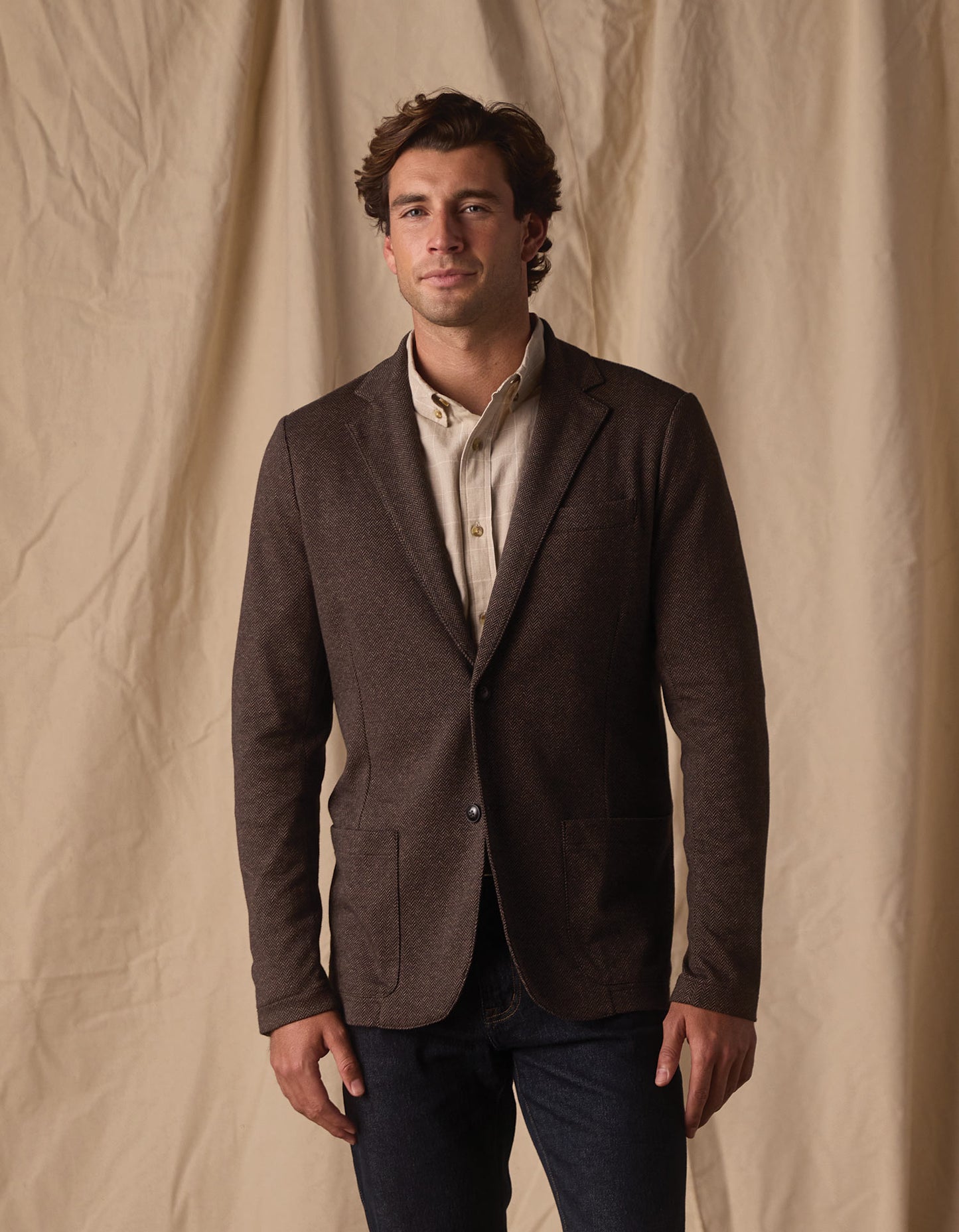 Stretch Knit Blazer in Brown