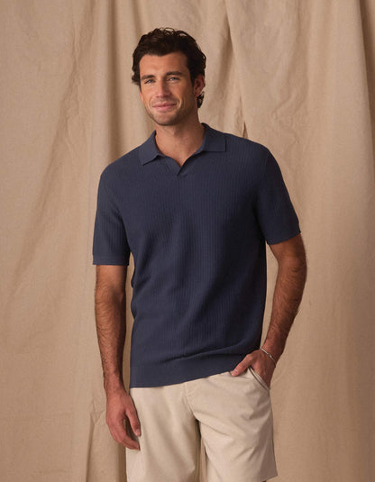 Breezeknit Polo in Vintage Blue