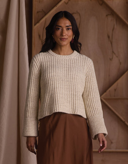 Willow Marled Crewneck Sweater  in Cream Marl