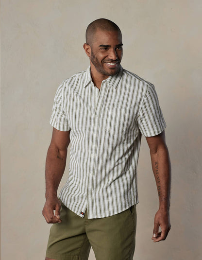 Lived-In Cotton Short Sleeve Button Up in Pine Needle Stripe