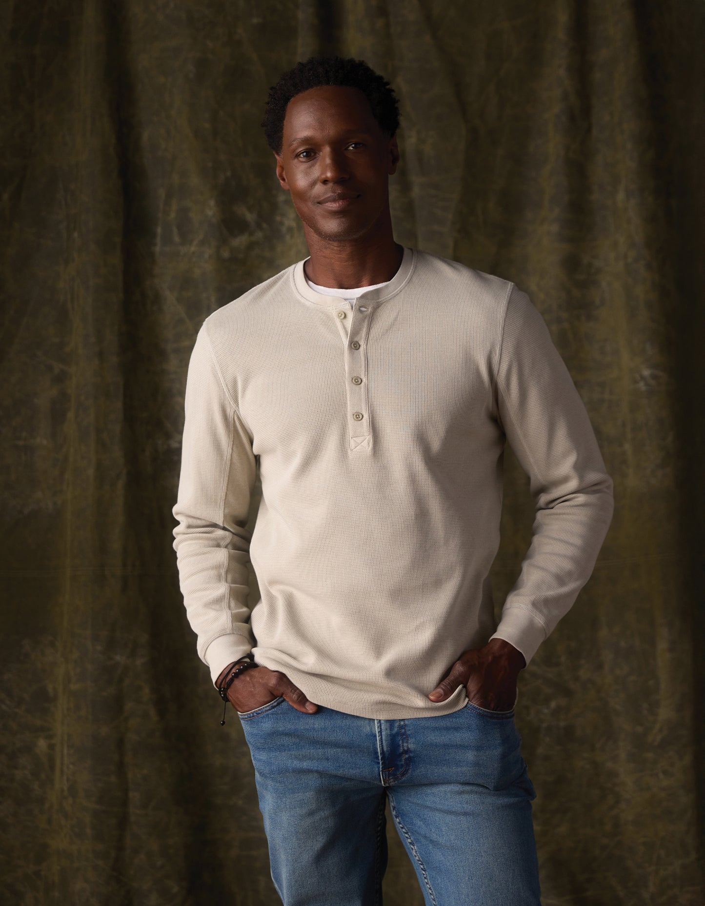 Vintage Thermal Mountain Henley in Limestone