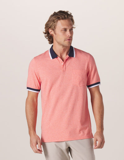 Active Puremeso Tipped Polo in Canyon Sunset On Model from Front