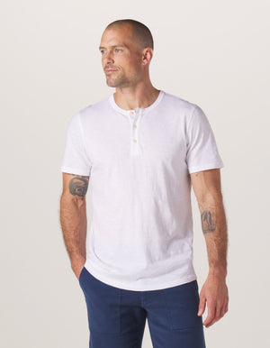 Legacy Jersey Henley in White On Model from Front