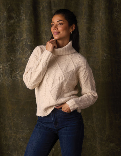 Marianna Cable Knit Sweater in Cream