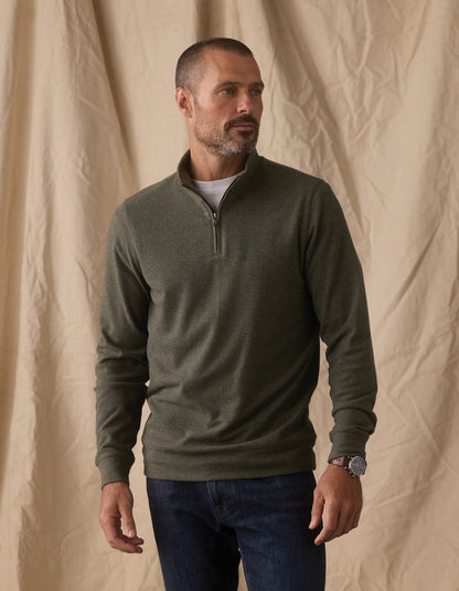 Brushed Textured Knit Quarterzip in Dark Forest