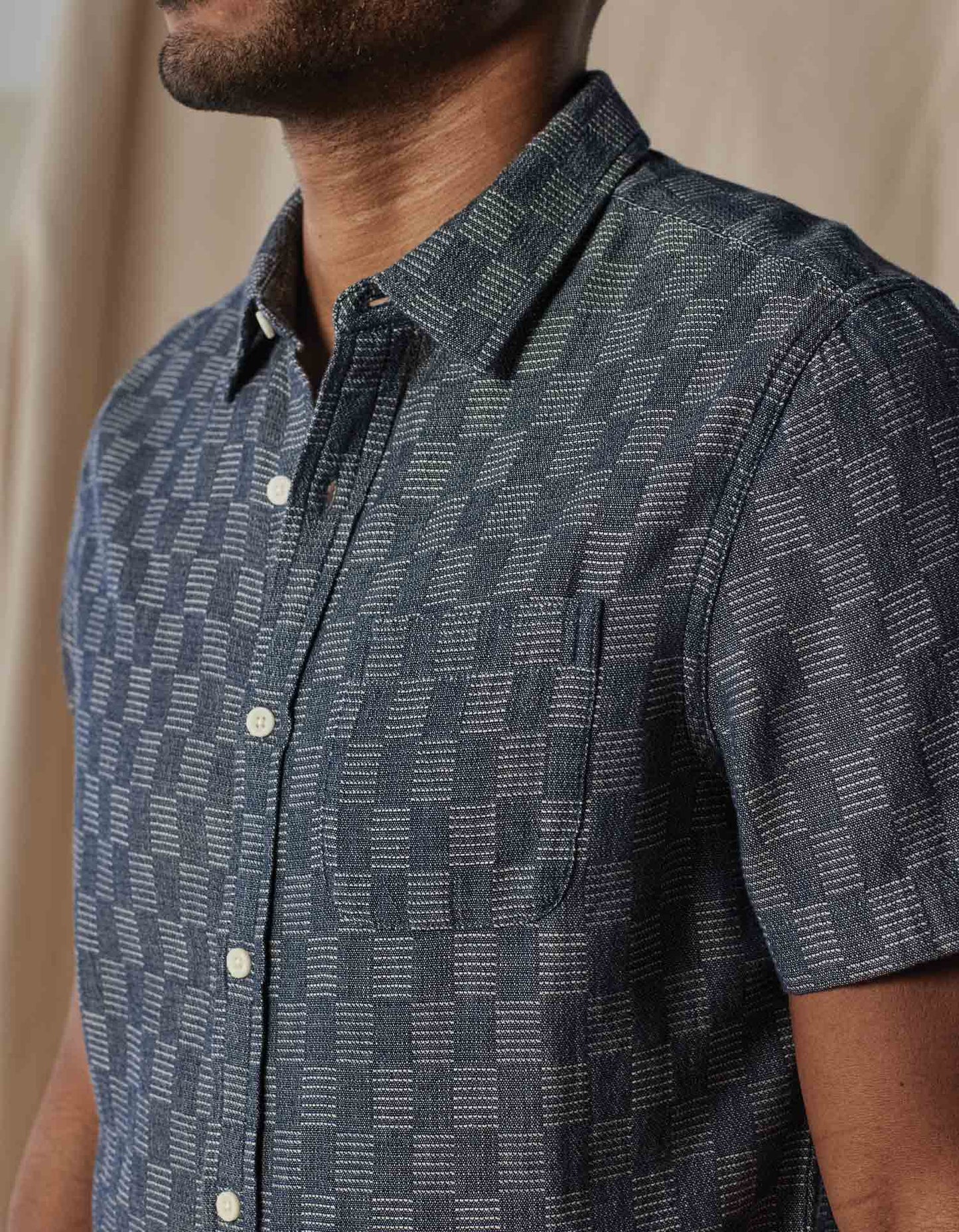 Freshwater Short Sleeve Button Up Shirt in Summer Navy Check