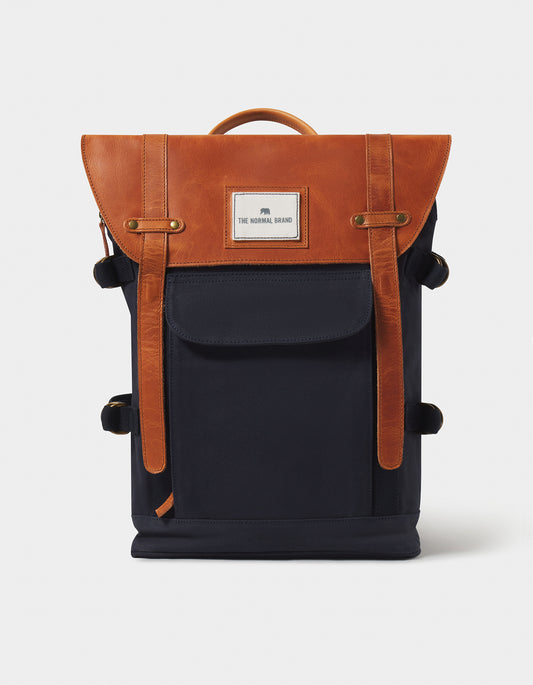 Top Side Leather Backpack in Navy