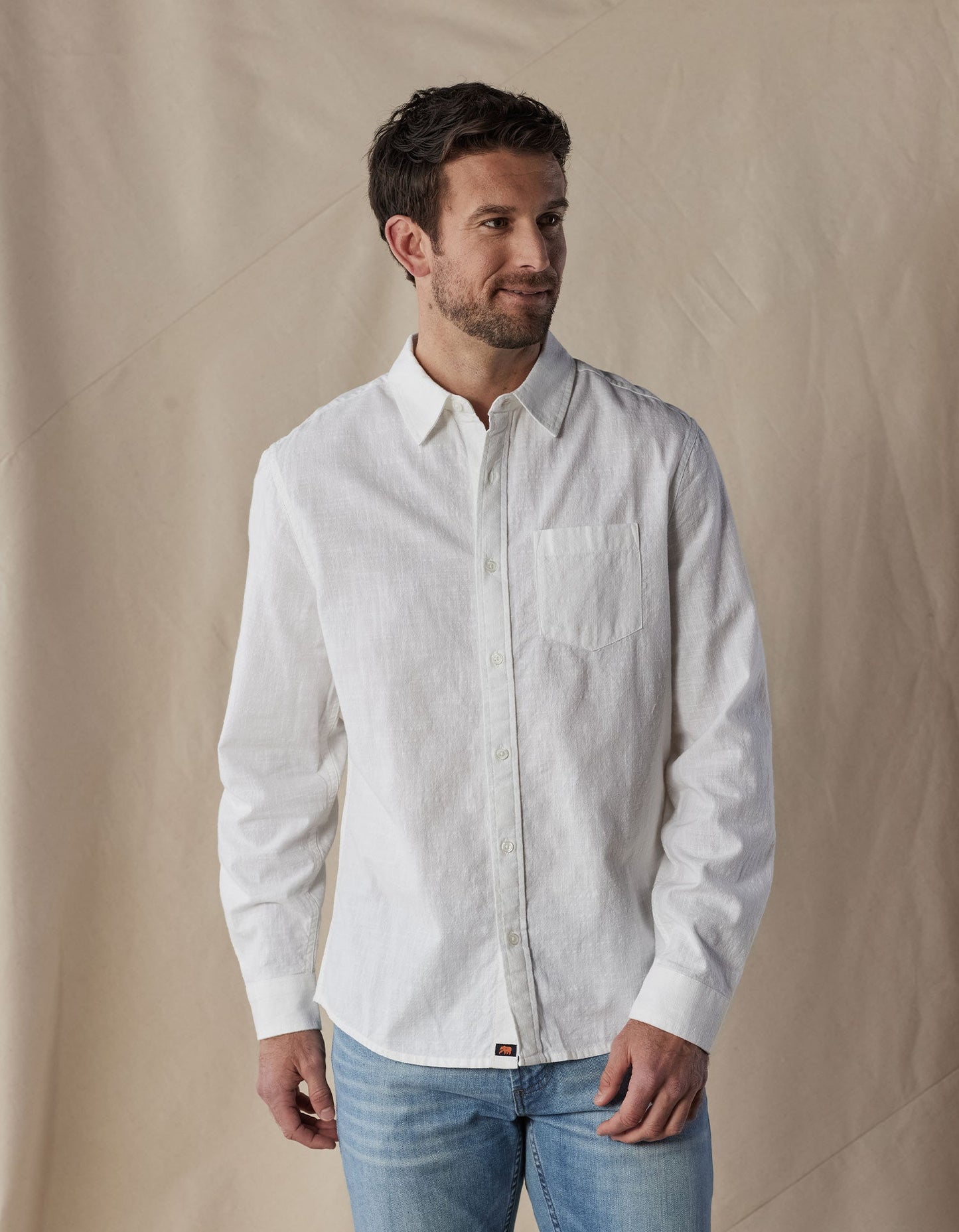 Lived-In Cotton Long Sleeve Button Up in White