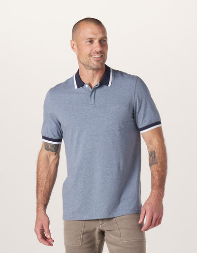 Active Puremeso Tipped Polo in Lake Blue On Model from Front