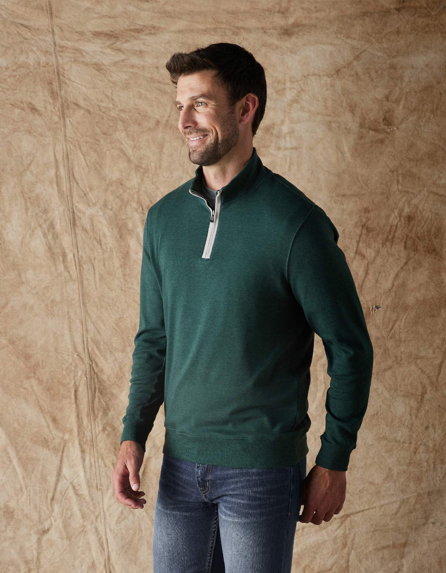 Puremeso Weekend Quarter Zip in Green Gables