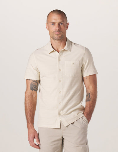 Sequoia Jacquard Button Down in Bone On Model from Front