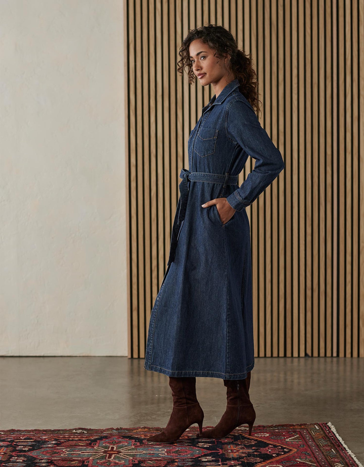 Denim Shirt Dress in Dark Wash