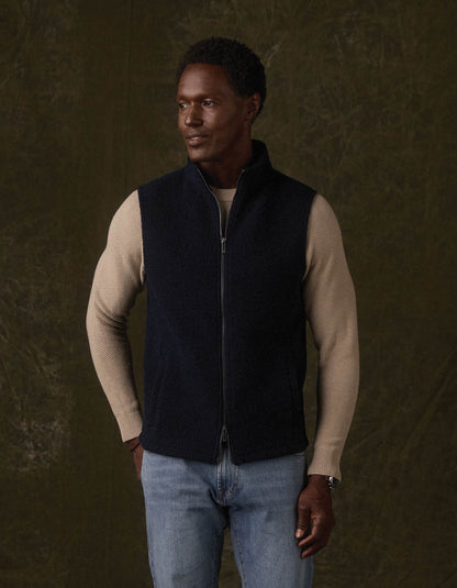 Brushed Knit Boucle Vest in Navy