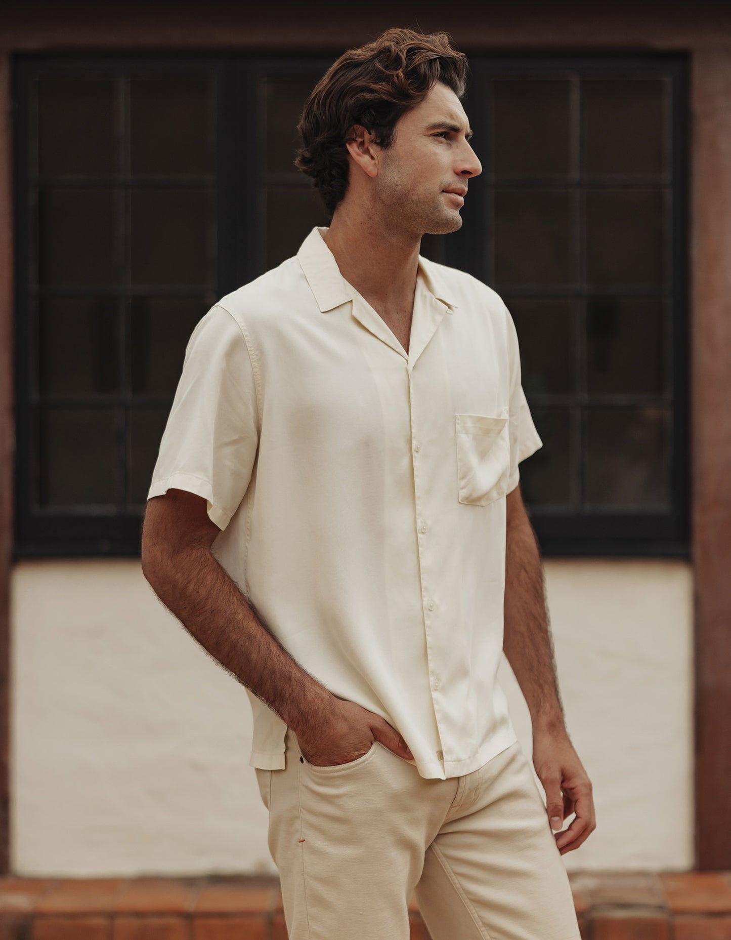 Sueded Costa Resort Shirt in Ivory