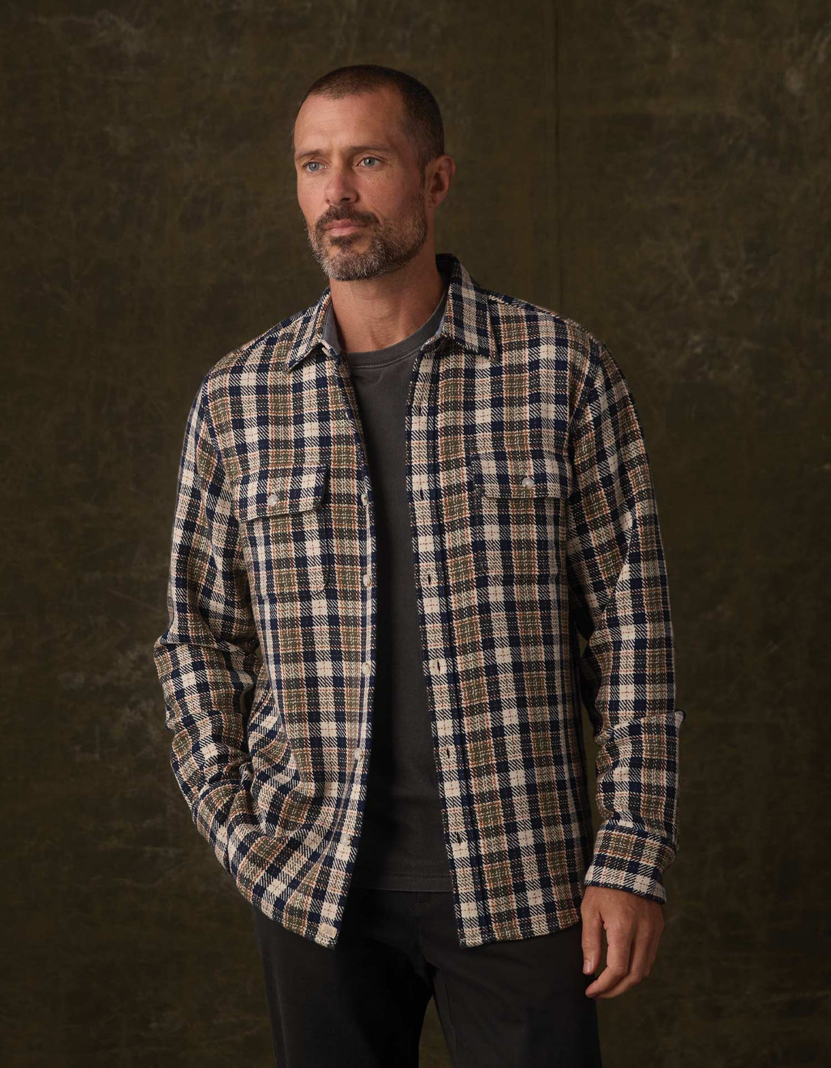 Mountain Textured Overshirt in Moss Multi